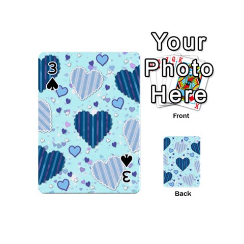 Light and Dark Blue Hearts Playing Cards 54 (Mini)  from ArtsNow.com Front - Spade3