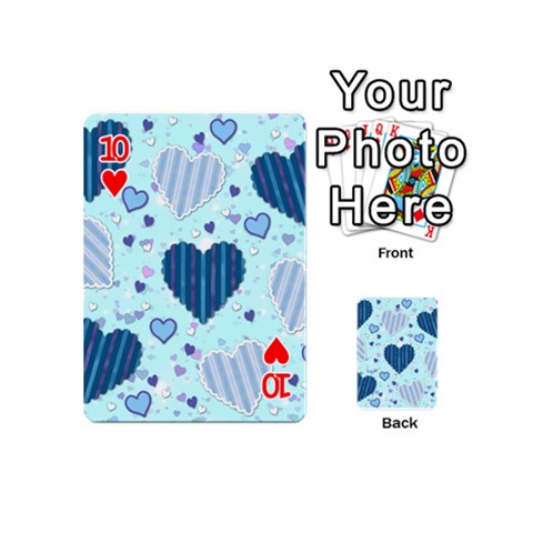 Light and Dark Blue Hearts Playing Cards 54 (Mini)  from ArtsNow.com Front - Heart10