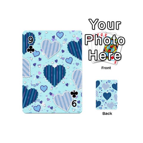 Light and Dark Blue Hearts Playing Cards 54 (Mini)  from ArtsNow.com Front - Club9