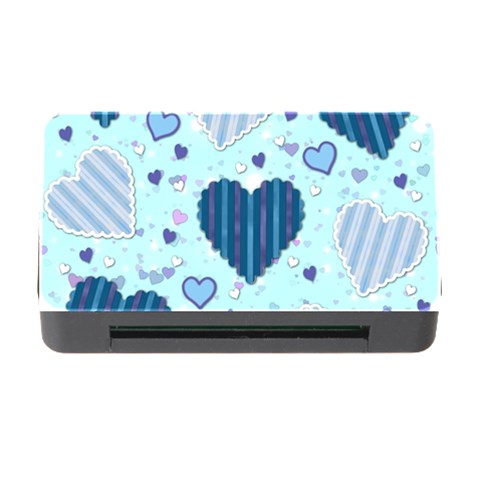 Light and Dark Blue Hearts Memory Card Reader with CF from ArtsNow.com Front