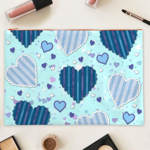 Light and Dark Blue Hearts Cosmetic Bag (XXL)  from ArtsNow.com Front