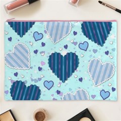 Light and Dark Blue Hearts Cosmetic Bag (XXXL)  from ArtsNow.com Front