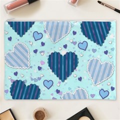 Light and Dark Blue Hearts Cosmetic Bag (XXXL)  from ArtsNow.com Front