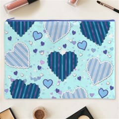 Light and Dark Blue Hearts Cosmetic Bag (XXXL)  from ArtsNow.com Front