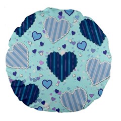 Light and Dark Blue Hearts Large 18  Premium Round Cushions from ArtsNow.com Back