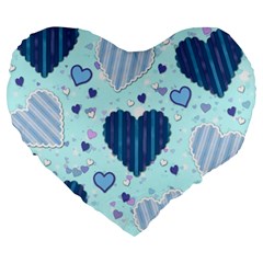 Light and Dark Blue Hearts Large 19  Premium Heart Shape Cushions from ArtsNow.com Front