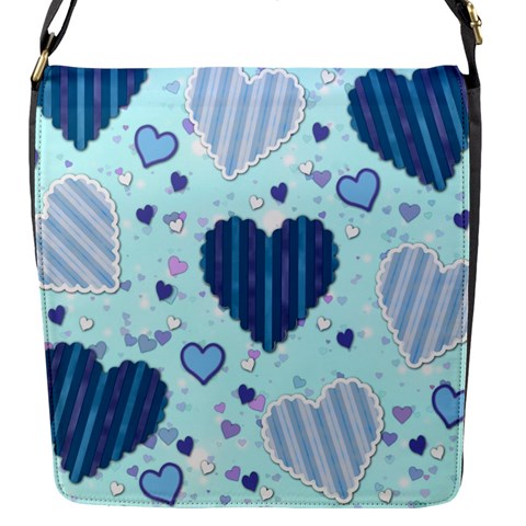 Light and Dark Blue Hearts Flap Messenger Bag (S) from ArtsNow.com Front