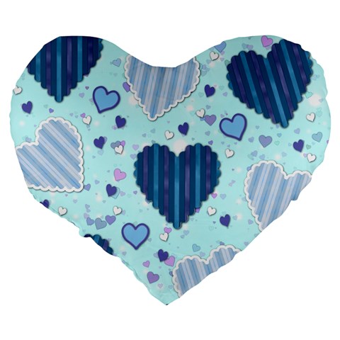 Light and Dark Blue Hearts Large 19  Premium Flano Heart Shape Cushions from ArtsNow.com Back