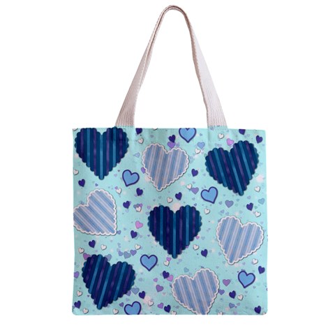 Light and Dark Blue Hearts Zipper Grocery Tote Bag from ArtsNow.com Back