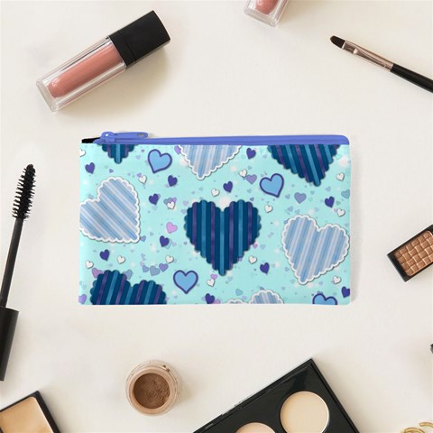 Light and Dark Blue Hearts Cosmetic Bag (XS) from ArtsNow.com Front