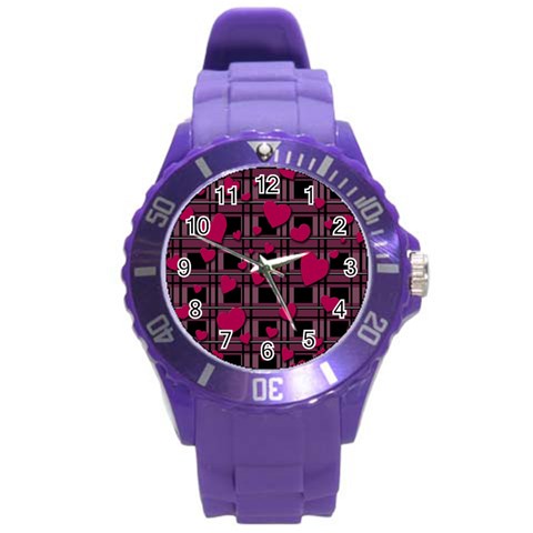 Harts pattern Round Plastic Sport Watch (L) from ArtsNow.com Front