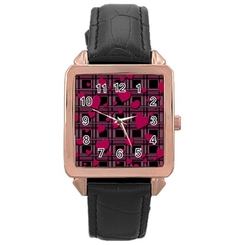 Harts pattern Rose Gold Leather Watch  from ArtsNow.com Front