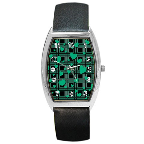 Green love Barrel Style Metal Watch from ArtsNow.com Front