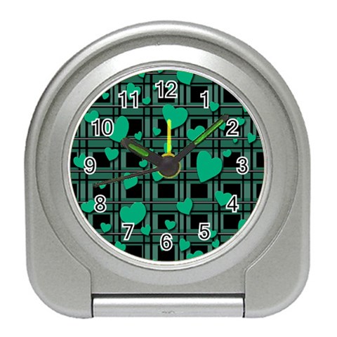 Green love Travel Alarm Clocks from ArtsNow.com Front