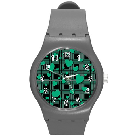 Green love Round Plastic Sport Watch (M) from ArtsNow.com Front