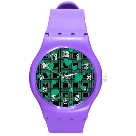 Green love Round Plastic Sport Watch (M) from ArtsNow.com Front