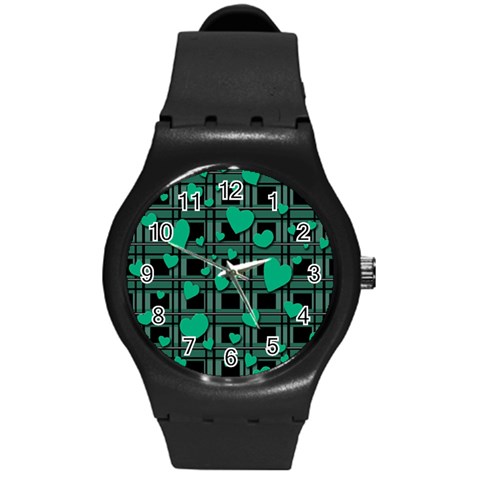 Green love Round Plastic Sport Watch (M) from ArtsNow.com Front