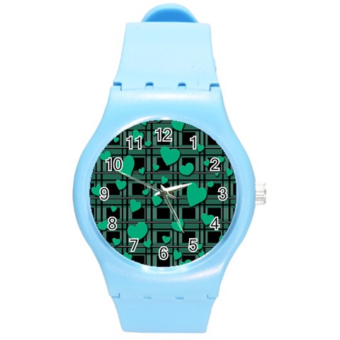 Green love Round Plastic Sport Watch (M) from ArtsNow.com Front