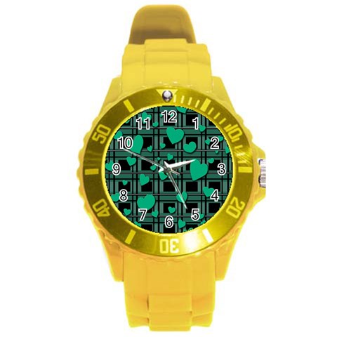 Green love Round Plastic Sport Watch (L) from ArtsNow.com Front