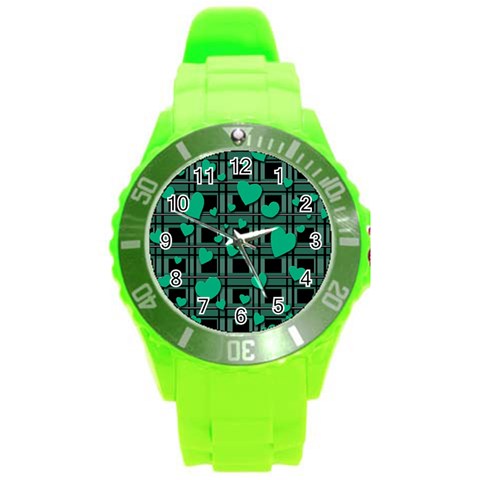 Green love Round Plastic Sport Watch (L) from ArtsNow.com Front