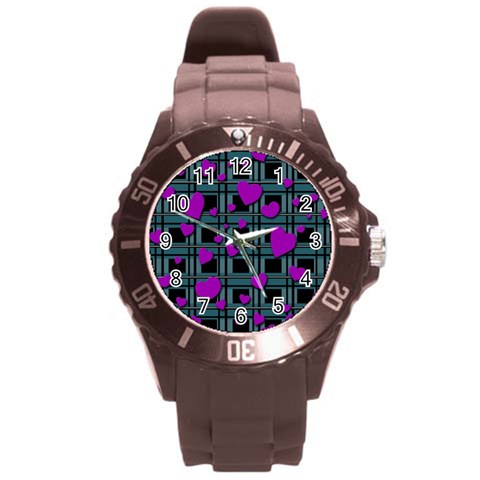 Purple love Round Plastic Sport Watch (L) from ArtsNow.com Front