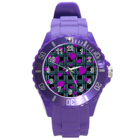 Purple love Round Plastic Sport Watch (L) from ArtsNow.com Front