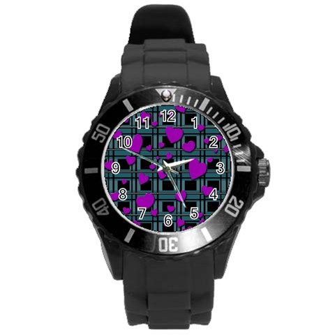 Purple love Round Plastic Sport Watch (L) from ArtsNow.com Front