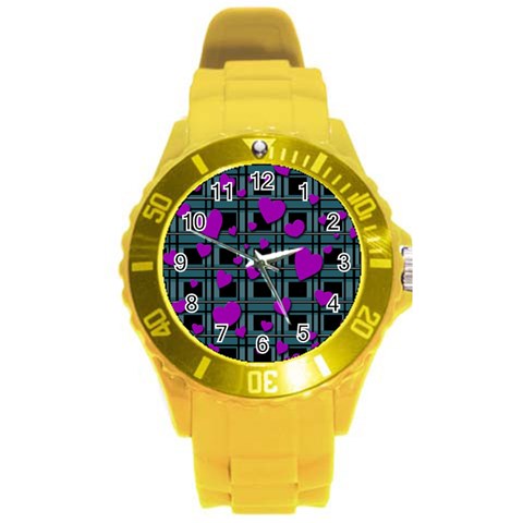 Purple love Round Plastic Sport Watch (L) from ArtsNow.com Front