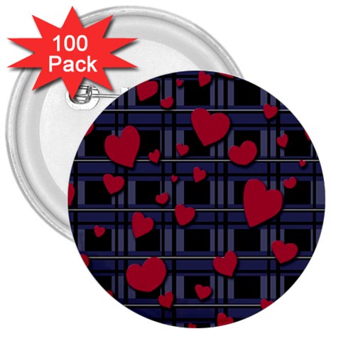 Decorative love 3  Buttons (100 pack)  from ArtsNow.com Front