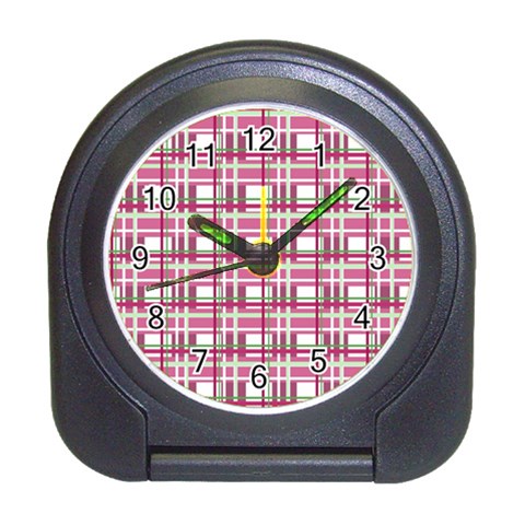 Pink plaid pattern Travel Alarm Clocks from ArtsNow.com Front