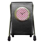 Pink plaid pattern Pen Holder Desk Clocks