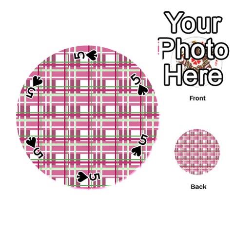 Pink plaid pattern Playing Cards 54 (Round)  from ArtsNow.com Front - Spade5