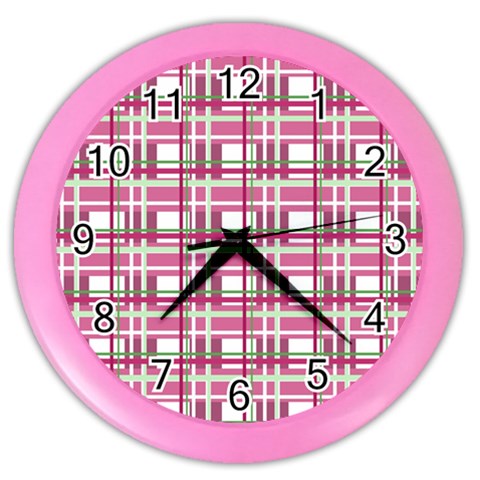 Pink plaid pattern Color Wall Clocks from ArtsNow.com Front