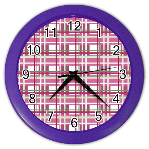 Pink plaid pattern Color Wall Clocks from ArtsNow.com Front