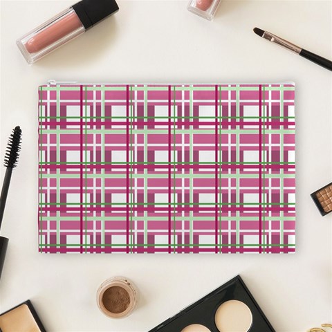 Pink plaid pattern Cosmetic Bag (Large)  from ArtsNow.com Front