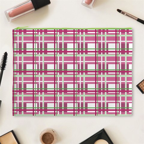 Pink plaid pattern Cosmetic Bag (XL) from ArtsNow.com Front