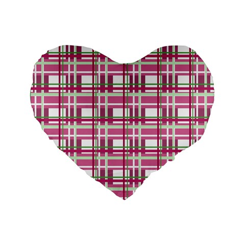 Pink plaid pattern Standard 16  Premium Heart Shape Cushions from ArtsNow.com Front