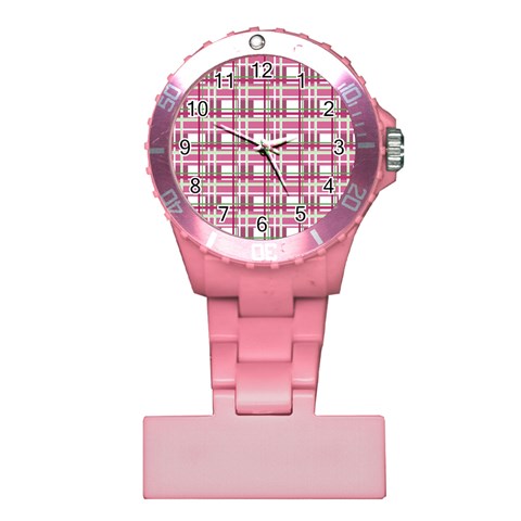 Pink plaid pattern Plastic Nurses Watch from ArtsNow.com Front