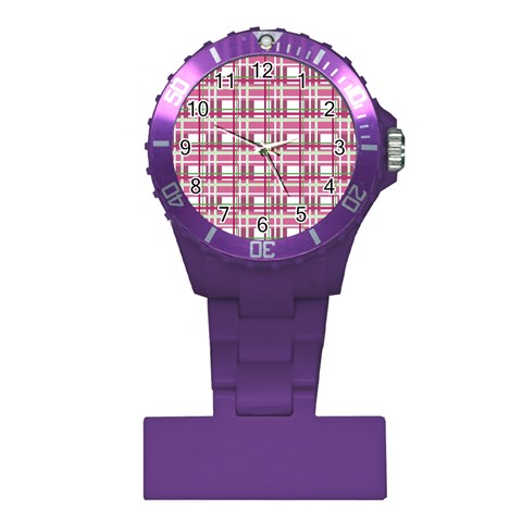 Pink plaid pattern Plastic Nurses Watch from ArtsNow.com Front