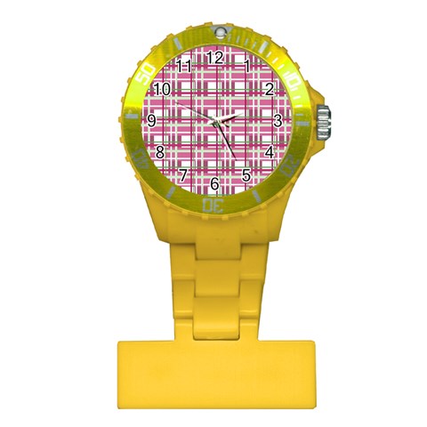 Pink plaid pattern Plastic Nurses Watch from ArtsNow.com Front