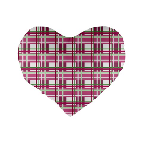 Pink plaid pattern Standard 16  Premium Flano Heart Shape Cushions from ArtsNow.com Back