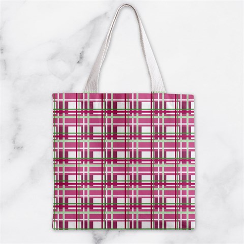 Pink plaid pattern Zipper Grocery Tote Bag from ArtsNow.com Back