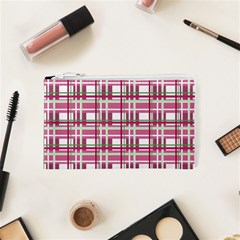 Pink plaid pattern Cosmetic Bag (XS) from ArtsNow.com Front