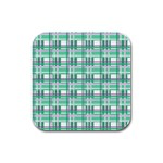 Green plaid pattern Rubber Square Coaster (4 pack) 