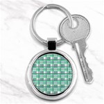 Green plaid pattern Key Chains (Round) 