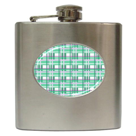 Green plaid pattern Hip Flask (6 oz) from ArtsNow.com Front