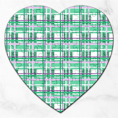 Green plaid pattern Jigsaw Puzzle (Heart) from ArtsNow.com Front