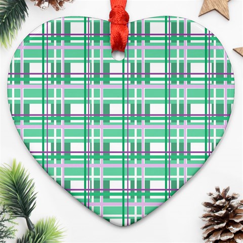 Green plaid pattern Heart Ornament (2 Sides) from ArtsNow.com Front