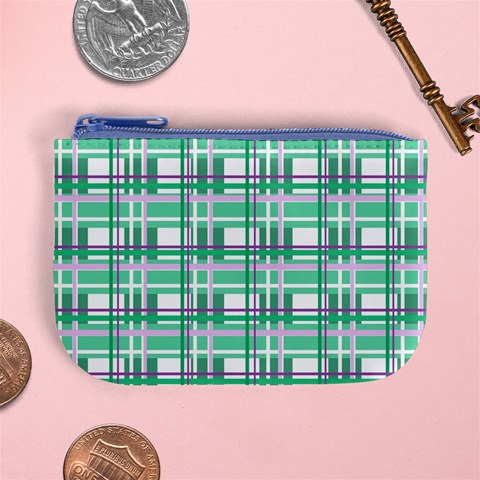 Green plaid pattern Mini Coin Purses from ArtsNow.com Front