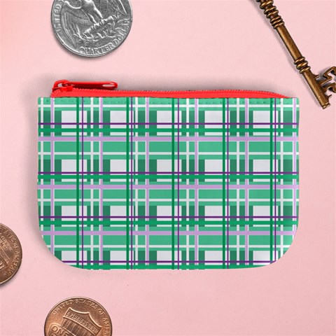 Green plaid pattern Mini Coin Purses from ArtsNow.com Front